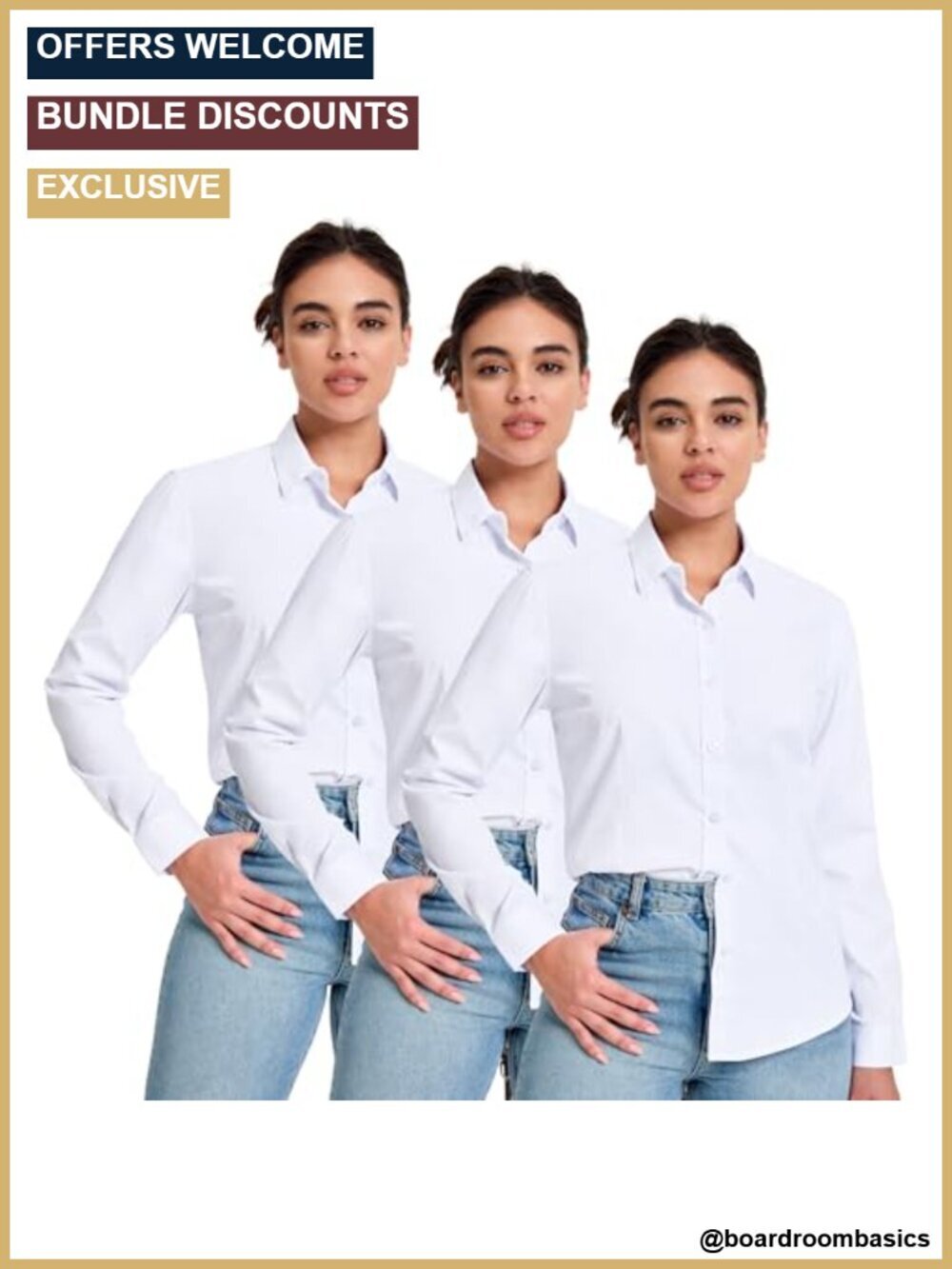 Womens Long Sleeve Button Down Dress Shirt Wrinkle Resistant Cotton Blend